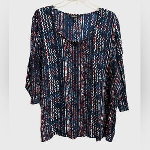Ulla Popken Multicolored Geometric Pattern Tunic Top Women's 20/22 Beach Coastal
